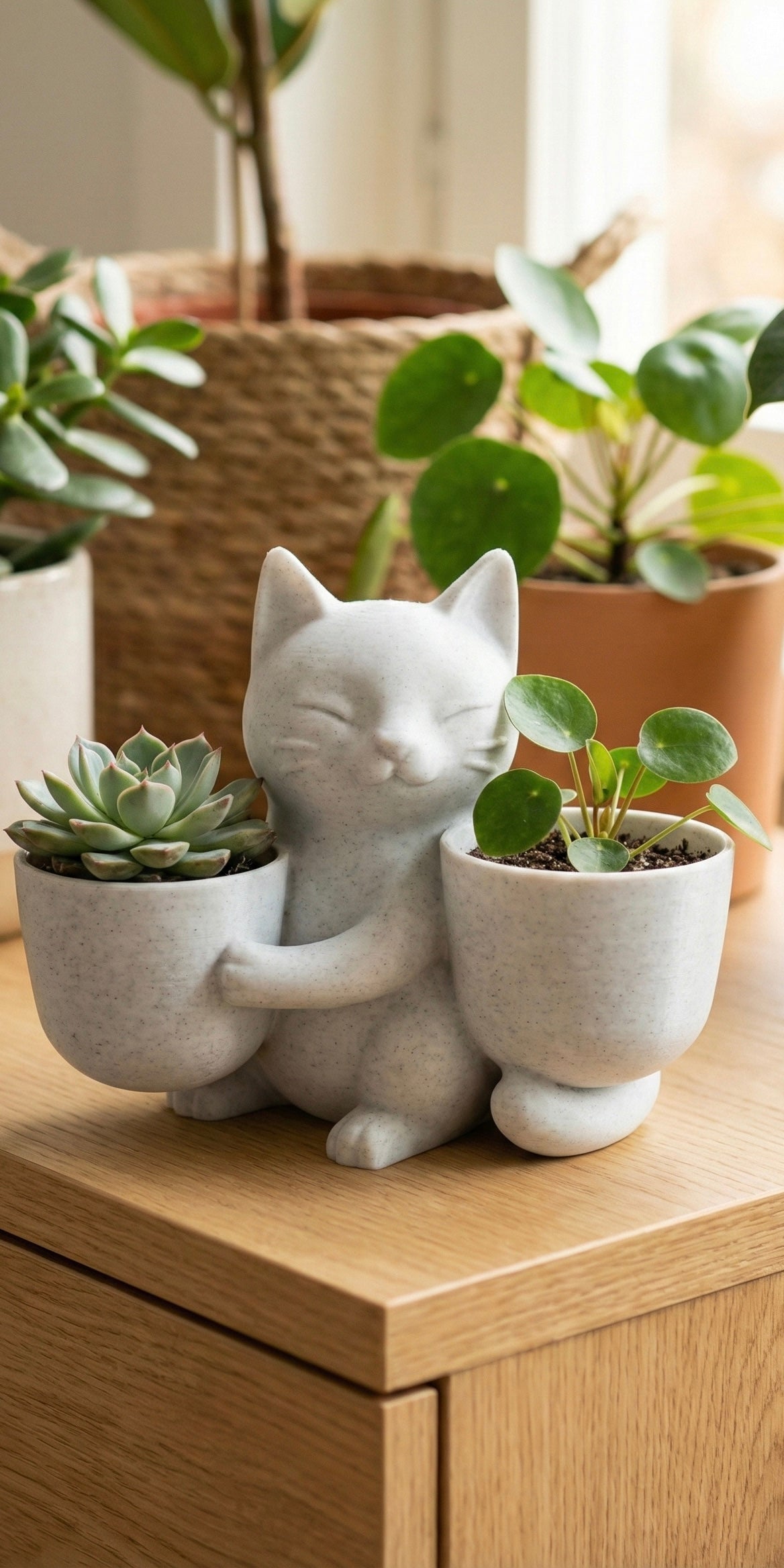 Macetero Gato Decorativo Acabado Mármol | TAPNU