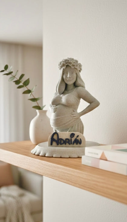 Figura personalizada de una mujer embarazada con acabado efecto mármol