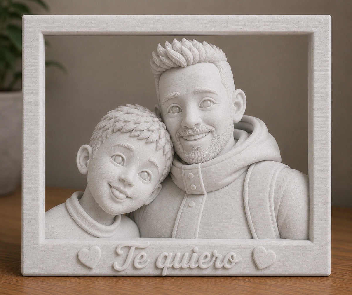 Retrato 3D personalizado desde foto con marco efecto mármol